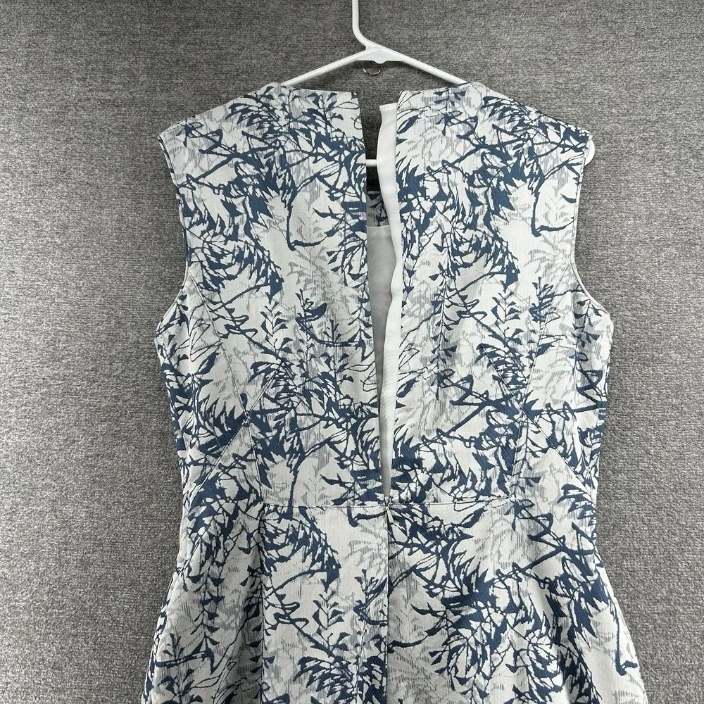 Reiss Clemens Jacquard Sleeveless Dress A line Women Sz 10 Blue White Pockets